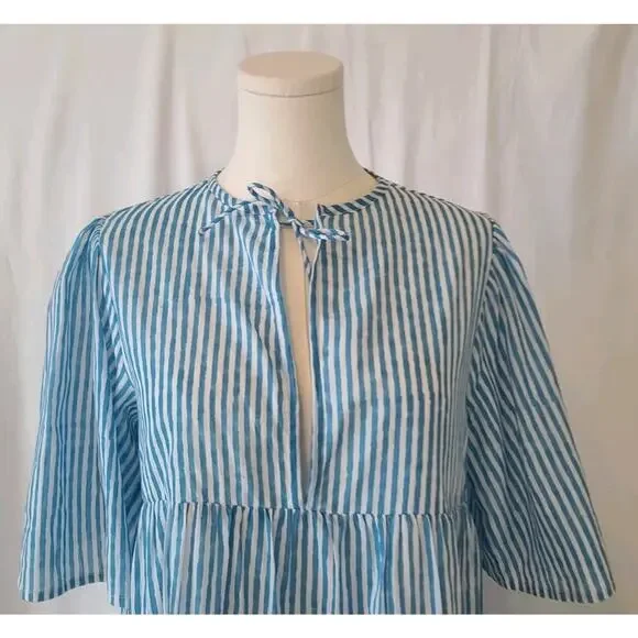 India Collection Emerson Fry Blue 100% Organic Cotton Isla Mini Dress XS Small